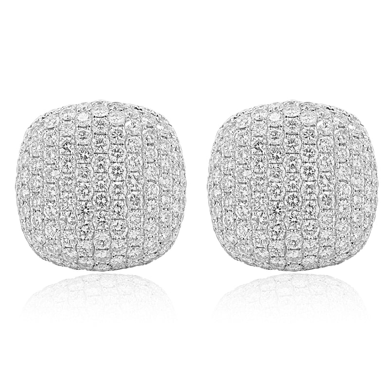 18 Karat White Gold Pave Diamond Button Earrings