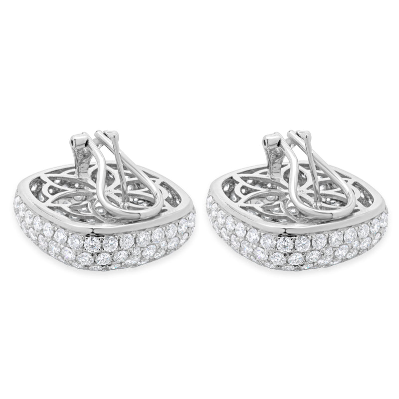 18 Karat White Gold Pave Diamond Button Earrings