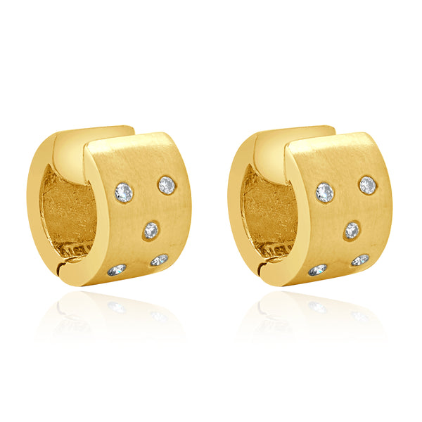14 Karat Yellow Gold Sprinkled Diamond Huggie Hoop Earrings