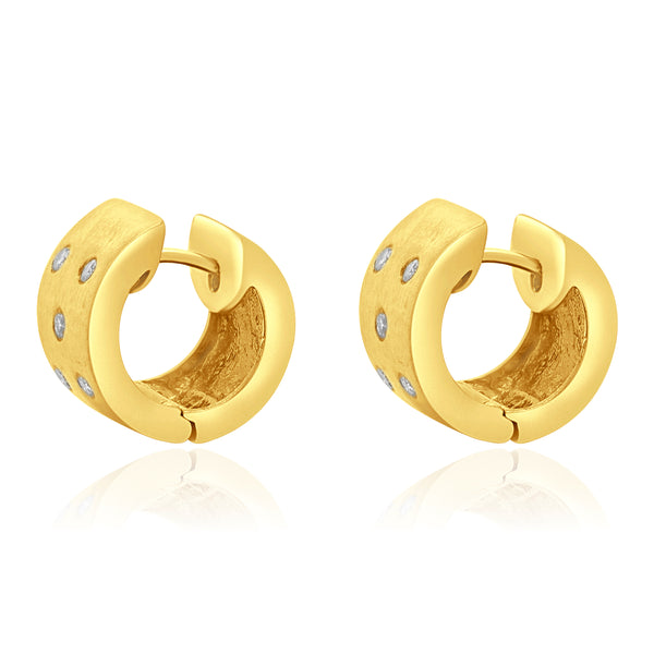 14 Karat Yellow Gold Sprinkled Diamond Huggie Hoop Earrings