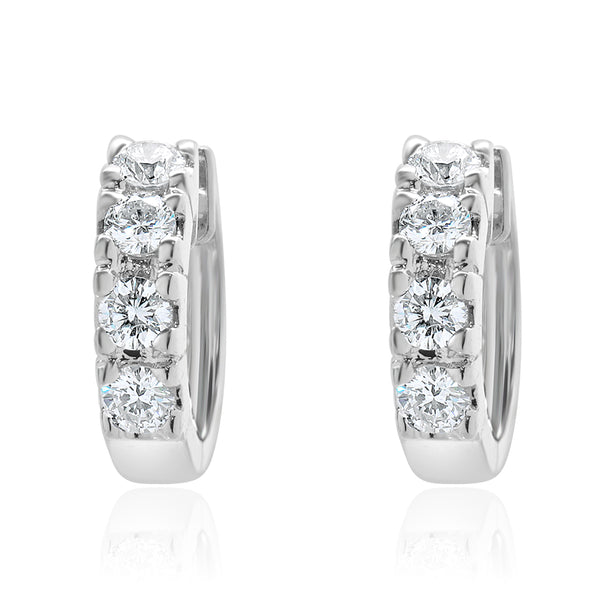 18 Karat White Gold Diamond Huggie Hoop Earrings