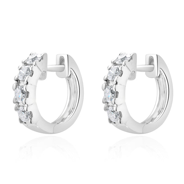 18 Karat White Gold Diamond Huggie Hoop Earrings