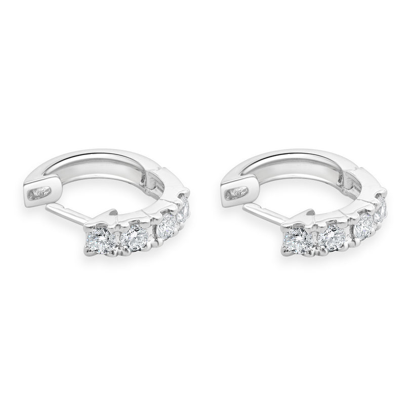 18 Karat White Gold Diamond Huggie Hoop Earrings