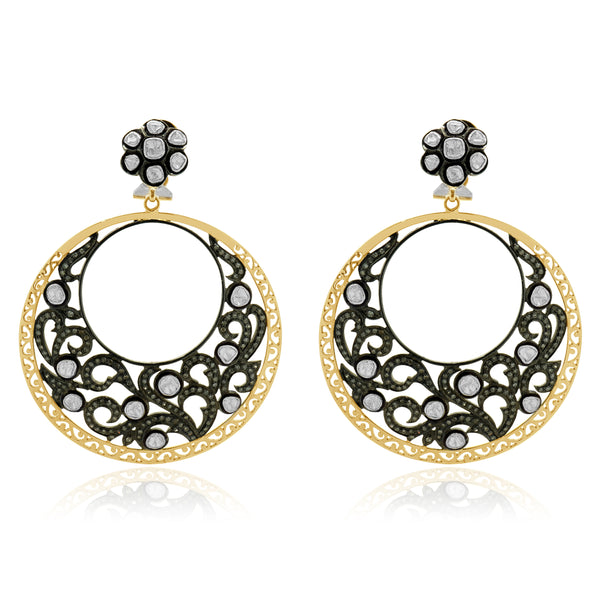 Sterling Silver Vermeil Vintage Diamond Circle Drop Earrings