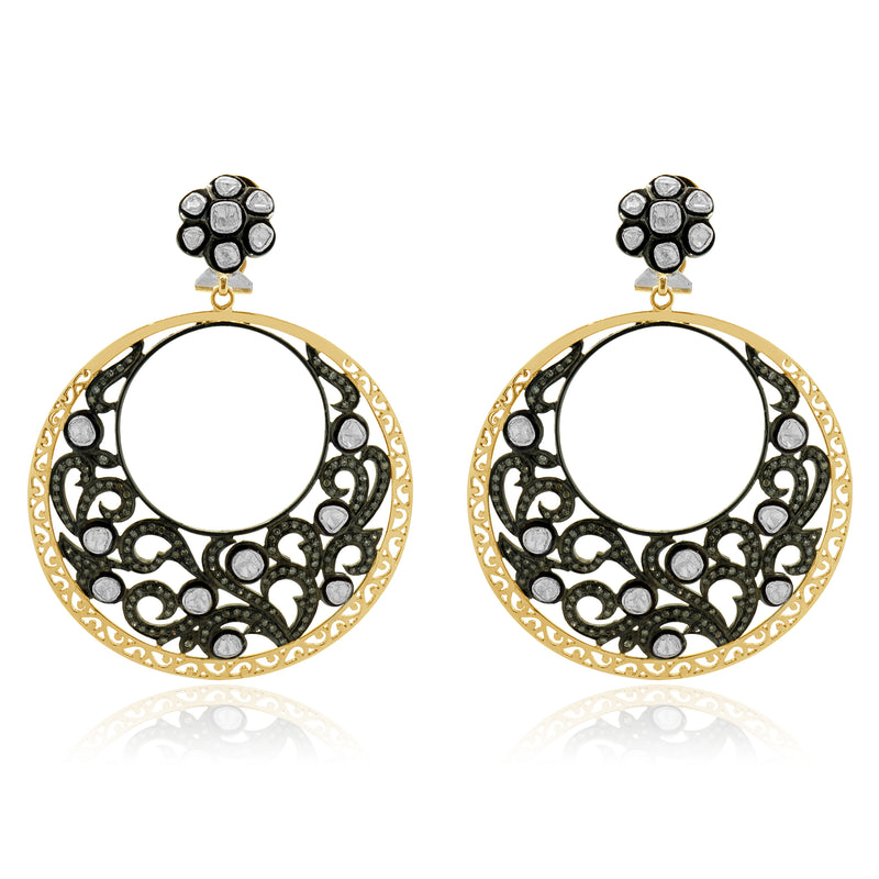 Sterling Silver Vermeil Vintage Diamond Circle Drop Earrings