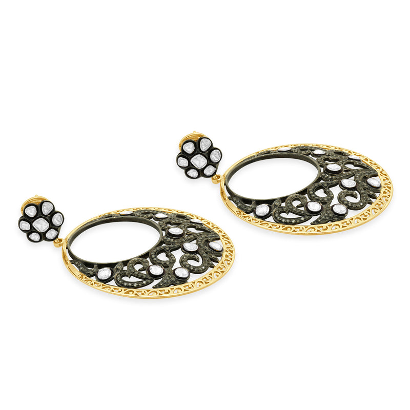 Sterling Silver Vermeil Vintage Diamond Circle Drop Earrings