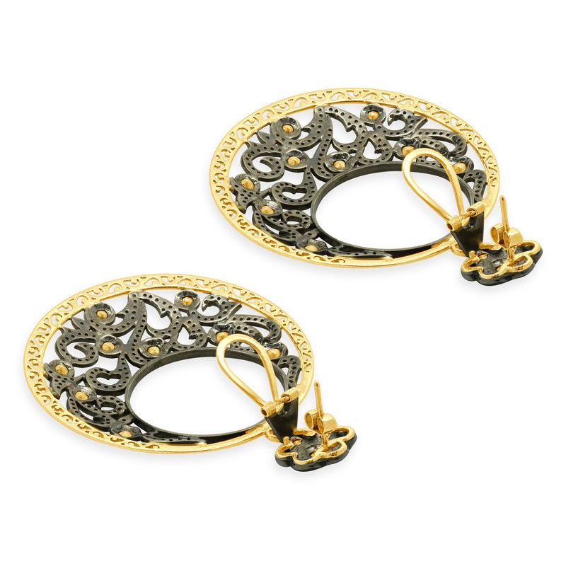 Sterling Silver Vermeil Vintage Diamond Circle Drop Earrings