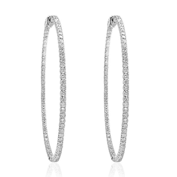 14 Karat White Gold 53MM Diamond Inside Outside Hoop Earrings