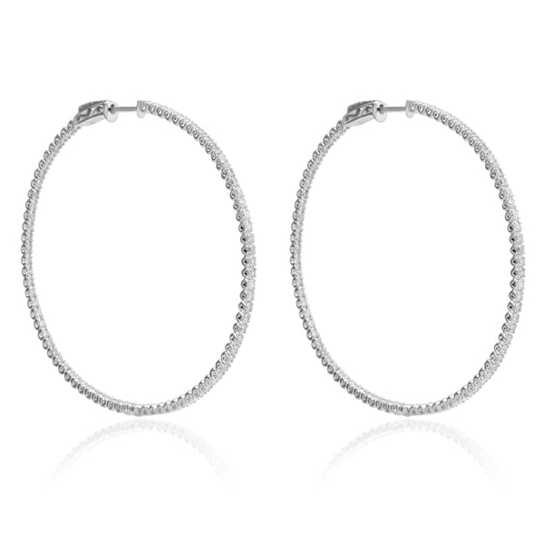 14 Karat White Gold 53MM Diamond Inside Outside Hoop Earrings