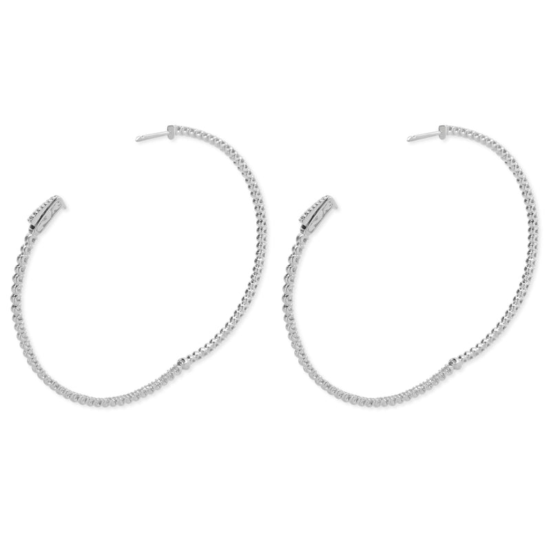 14 Karat White Gold 53MM Diamond Inside Outside Hoop Earrings