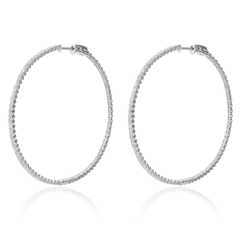 14 Karat White Gold 53MM Diamond Inside Outside Hoop Earrings