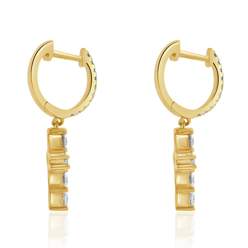 18 Karat Yellow Gold Diamond Cross Drop Earrings