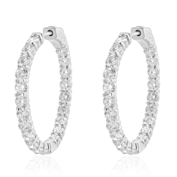 14 Karat White Gold Diamond Inside and Outside Hoops