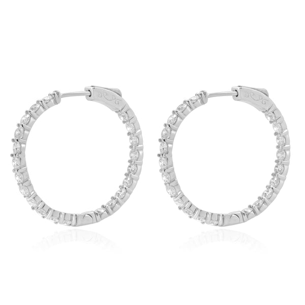 14 Karat White Gold Diamond Inside and Outside Hoops