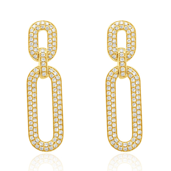 14 Karat Yellow Gold Diamond Paperclip Link Drop Earrings