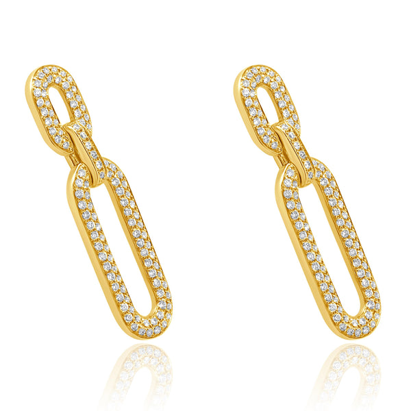 14 Karat Yellow Gold Diamond Paperclip Link Drop Earrings