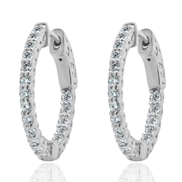 14 Karat White Gold Diamond Hoop Earrings