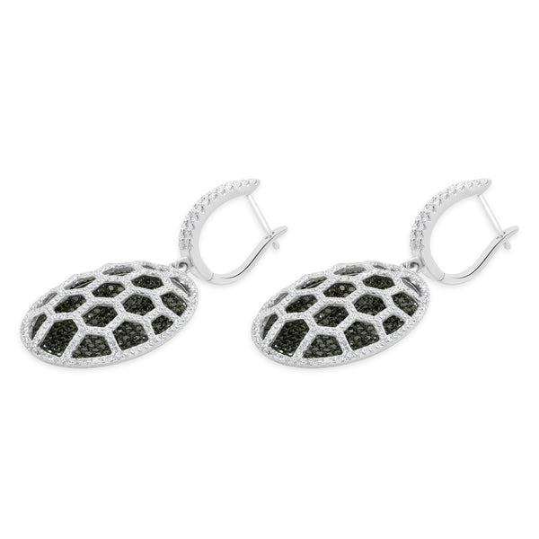 18 Karat White Gold Black and White Diamond Cutout Drop Earrings