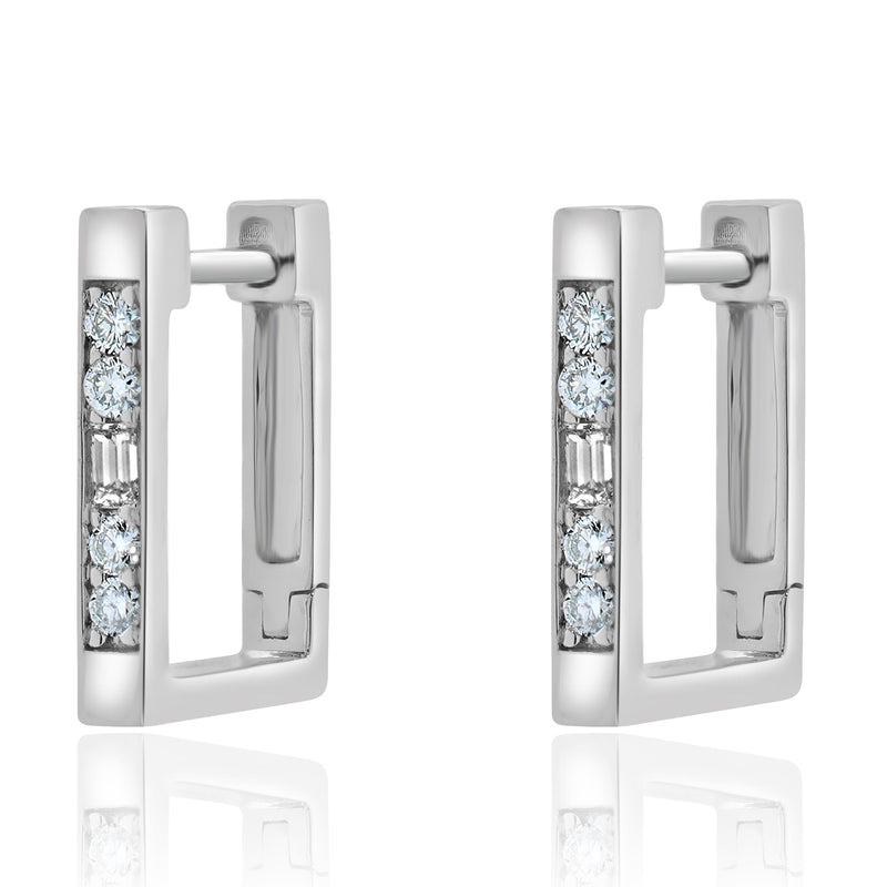 14 Karat White Gold Diamond Square Hoop Earrings