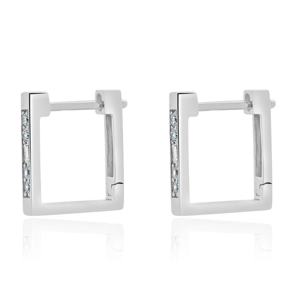 14 Karat White Gold Diamond Square Hoop Earrings