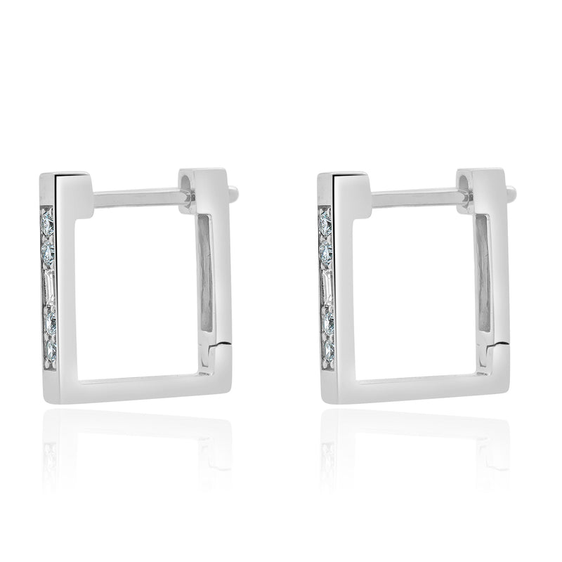 14 Karat White Gold Diamond Square Hoop Earrings