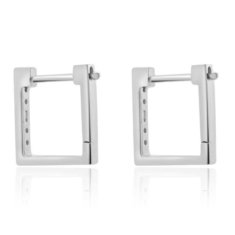 14 Karat White Gold Diamond Square Hoop Earrings
