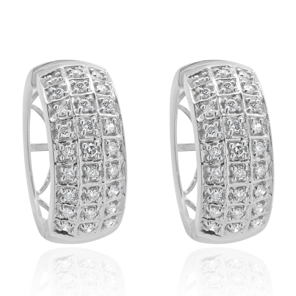 14 Karat White Gold Pave Diamond Huggie Hoop Earrings