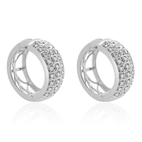 14 Karat White Gold Pave Diamond Huggie Hoop Earrings