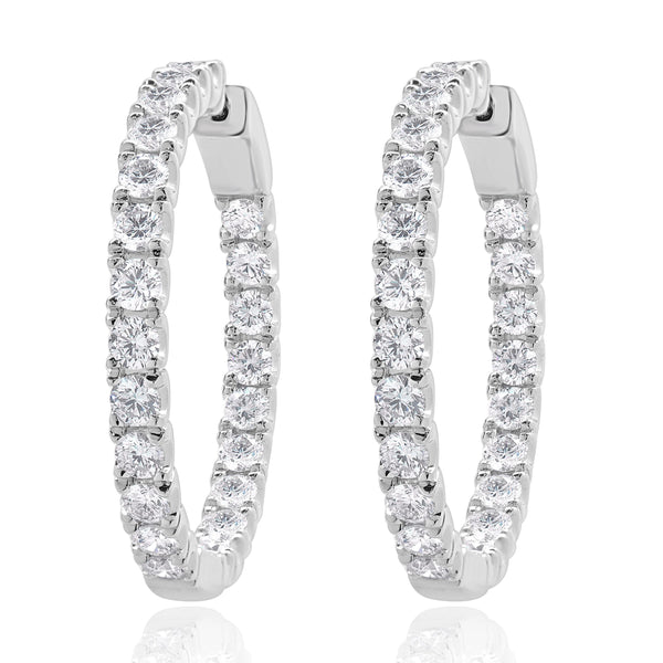 14 Karat White Gold Round Brilliant Cut Diamond Hoop Earrings