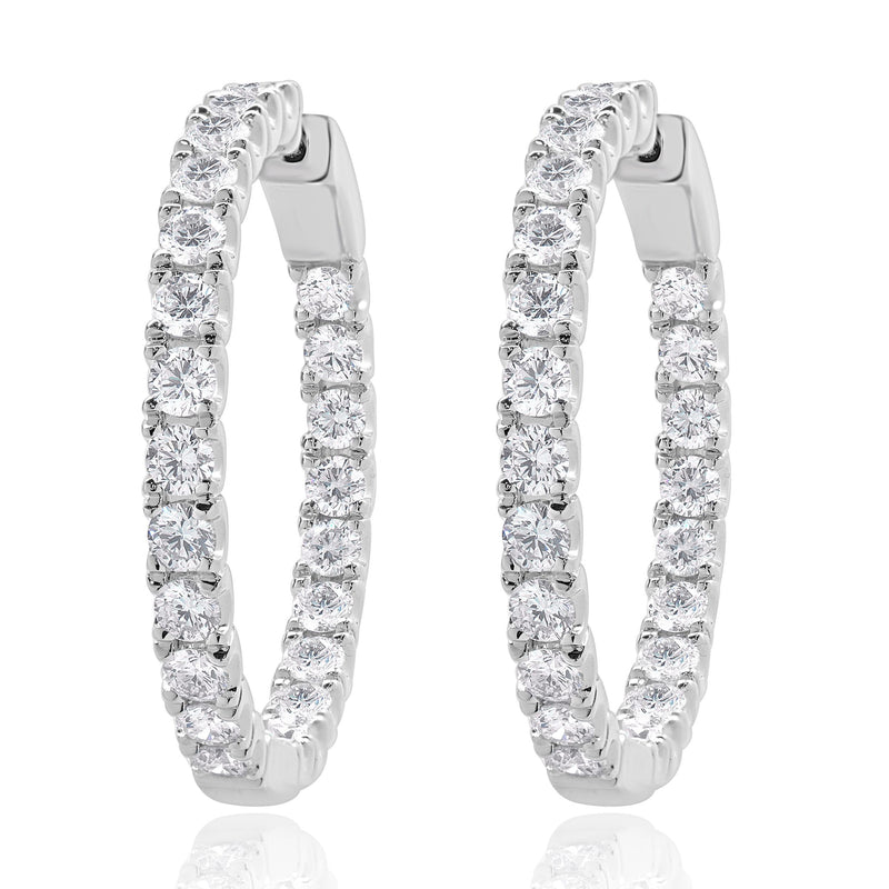 14 Karat White Gold Round Brilliant Cut Diamond Hoop Earrings