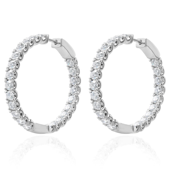 14 Karat White Gold Round Brilliant Cut Diamond Hoop Earrings