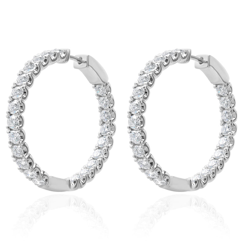 14 Karat White Gold Round Brilliant Cut Diamond Hoop Earrings