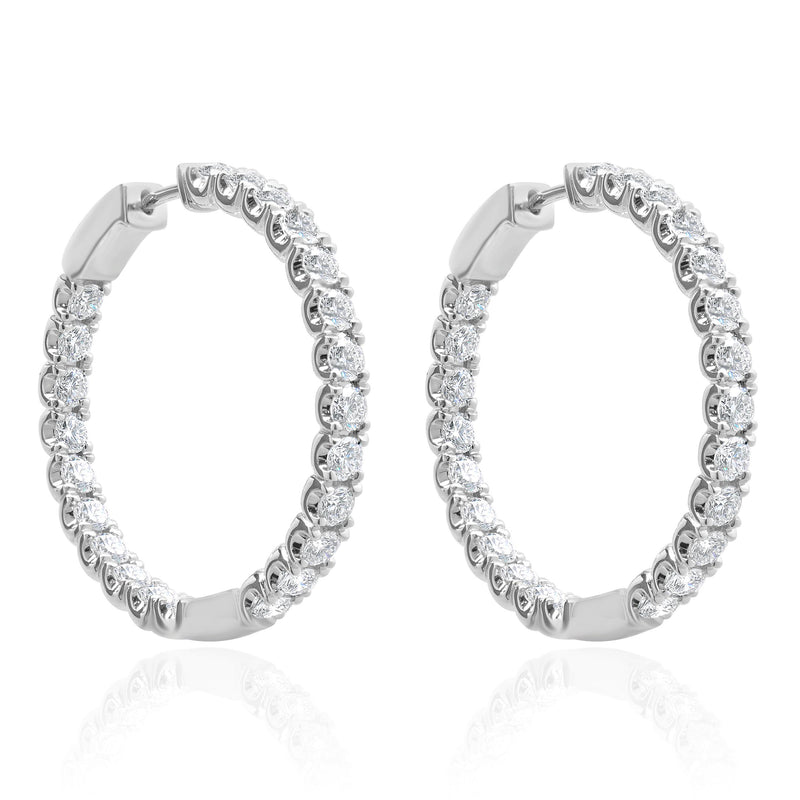 14 Karat White Gold Round Brilliant Cut Diamond Hoop Earrings