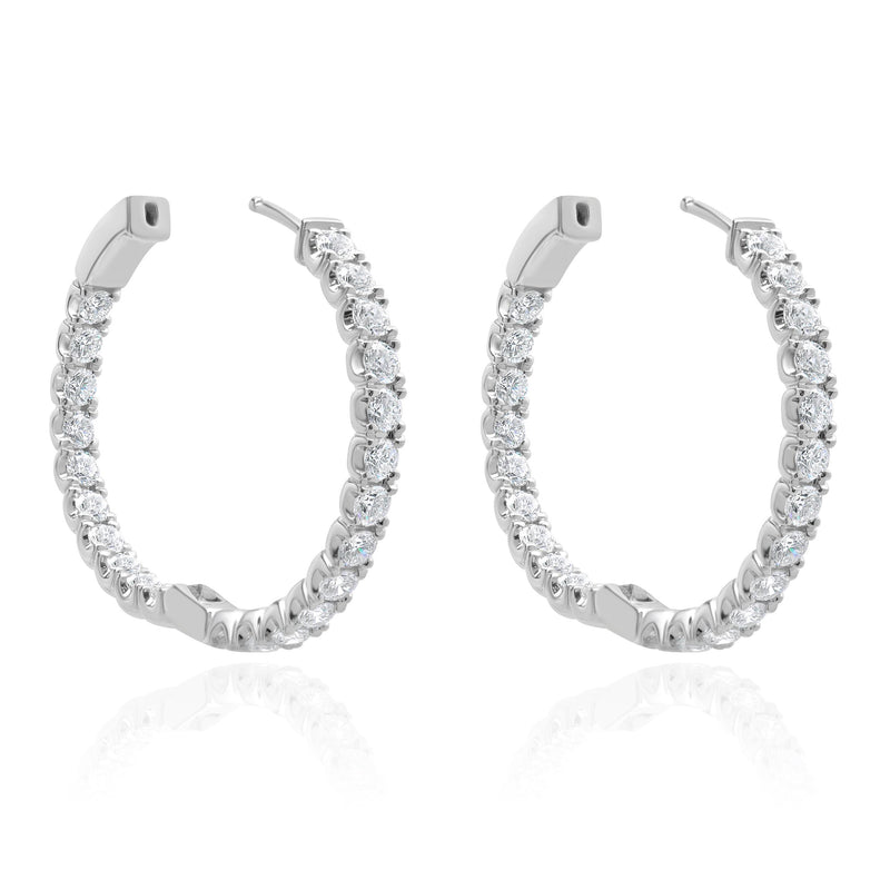 14 Karat White Gold Round Brilliant Cut Diamond Hoop Earrings