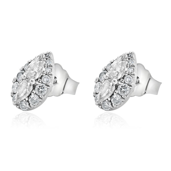 10 Karat White Gold Pear Shape Diamond Cluster Earrings