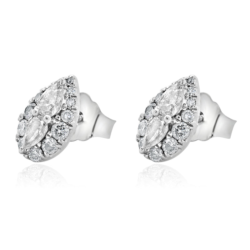 10 Karat White Gold Pear Shape Diamond Cluster Earrings
