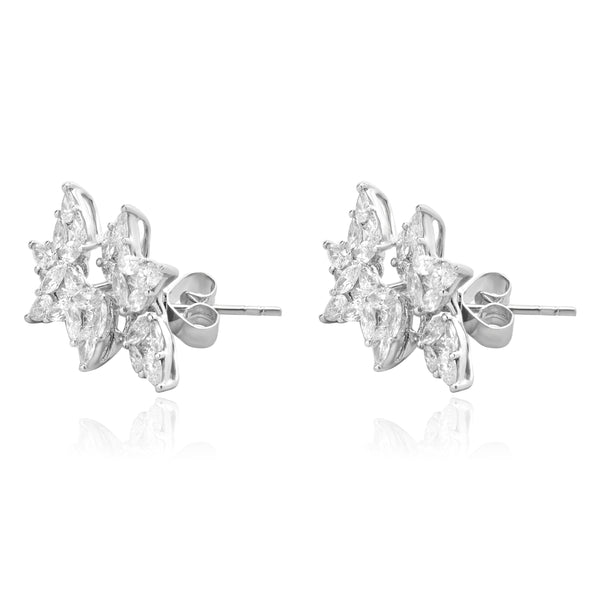 18 Karat White Gold Multi Cut Diamond Floral Spray Earrings