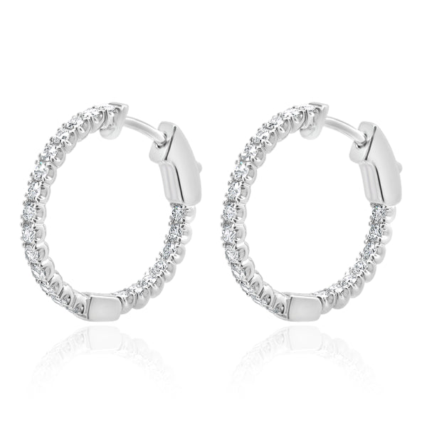 14 Karat White Gold Diamond Inside Outside Hoop Earrings