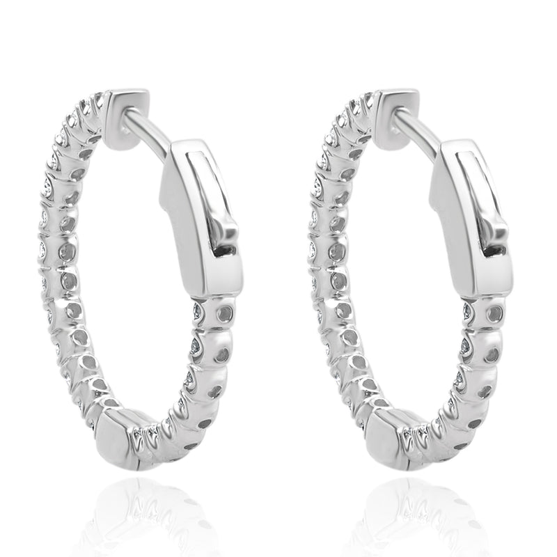 14 Karat White Gold Diamond Inside Outside Hoop Earrings