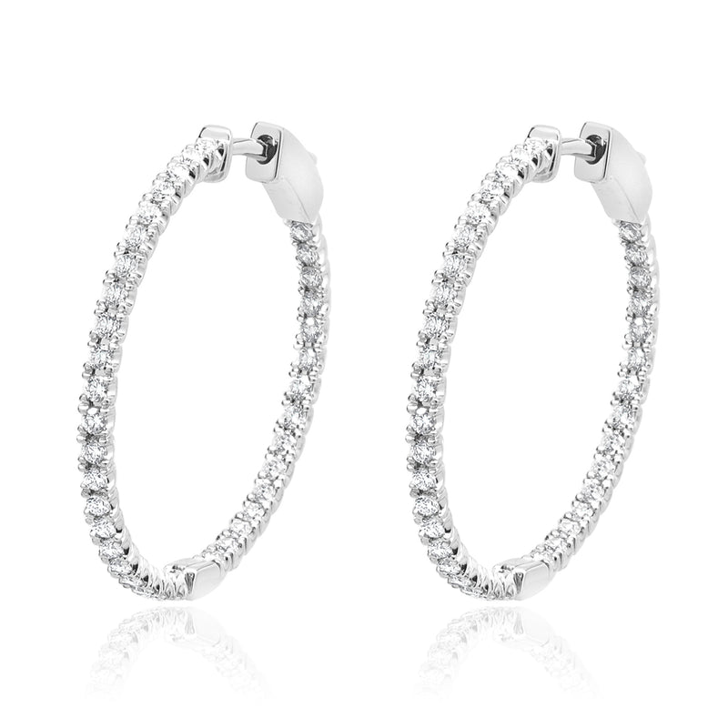 14 Karat White Gold Diamond Inside Outside Hoop Earrings