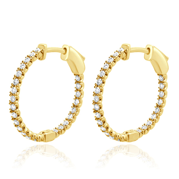 14 Karat Yellow Gold Diamond Inside Outside Hoop Earrings