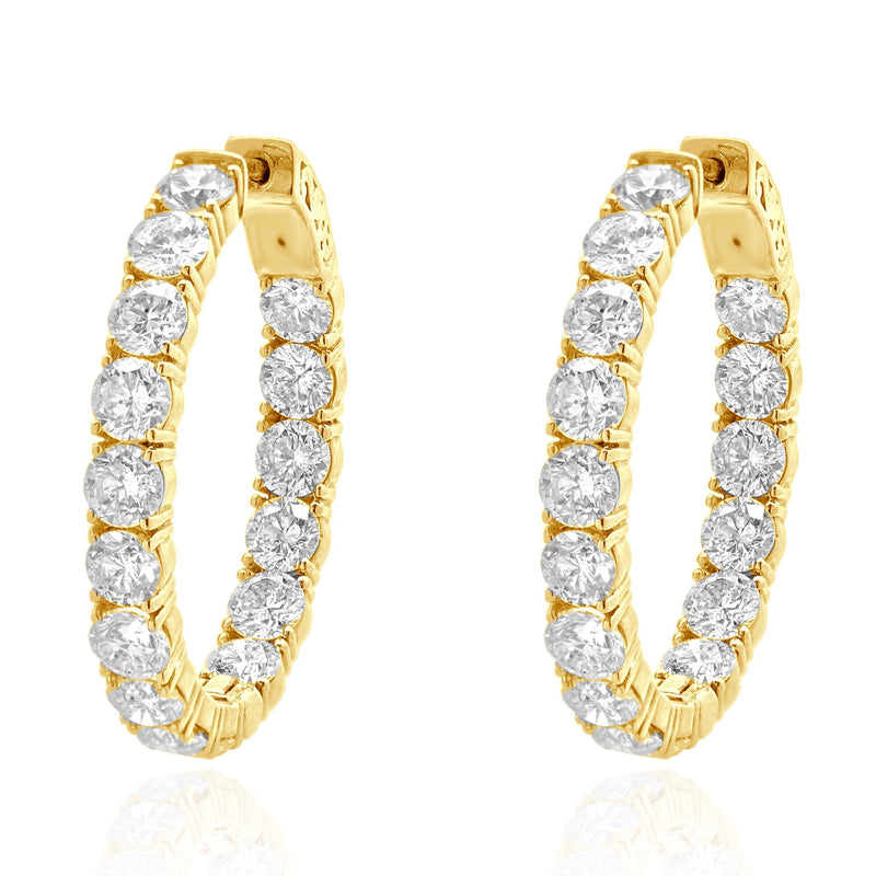 18 Karat Yellow Gold Oval Shape Diamond Inside Outside Hoop Earrings