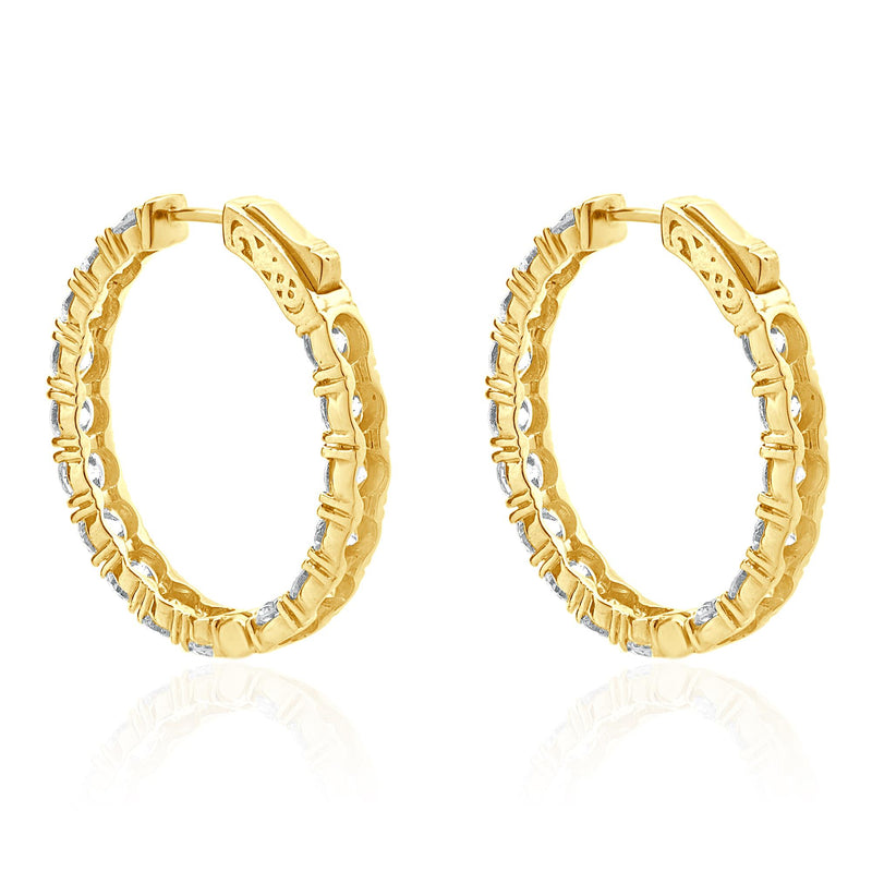 18 Karat Yellow Gold Oval Shape Diamond Inside Outside Hoop Earrings