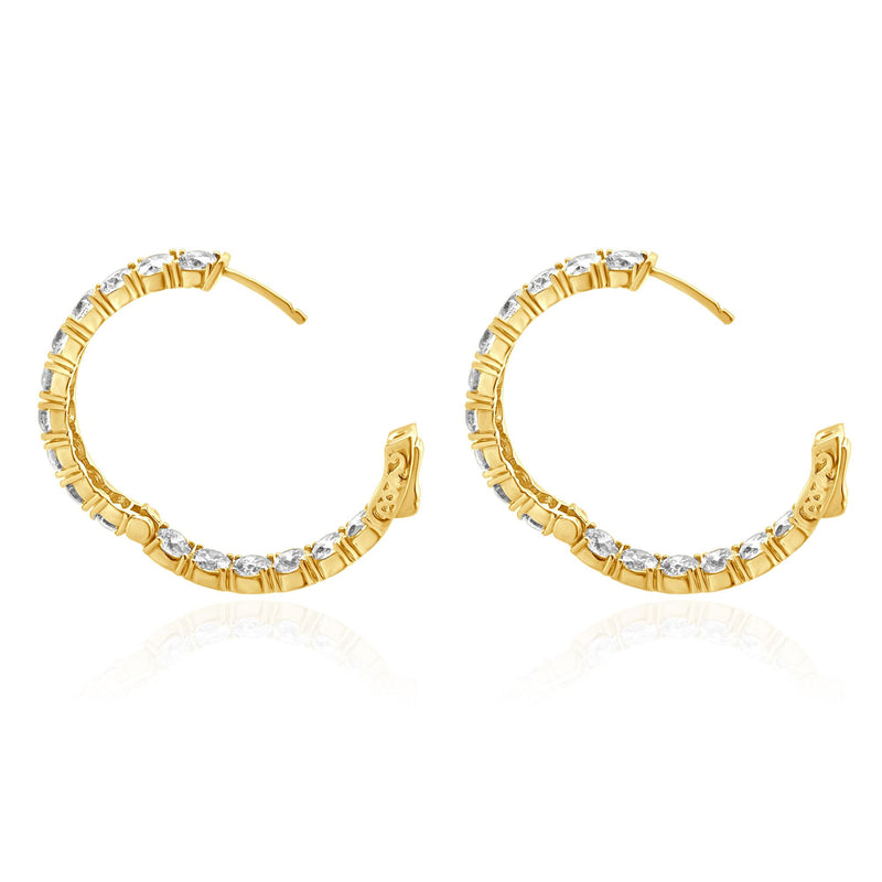 18 Karat Yellow Gold Oval Shape Diamond Inside Outside Hoop Earrings