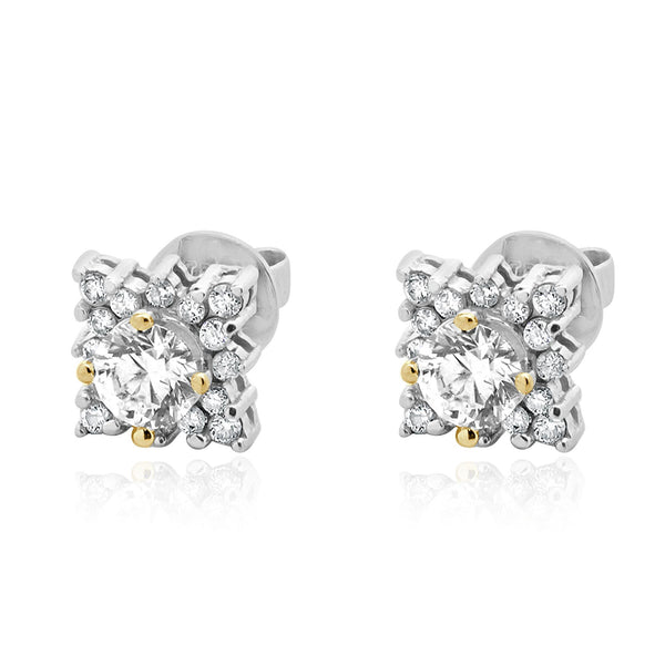 18 Karat White Gold Diamond Cluster Stud Earrings