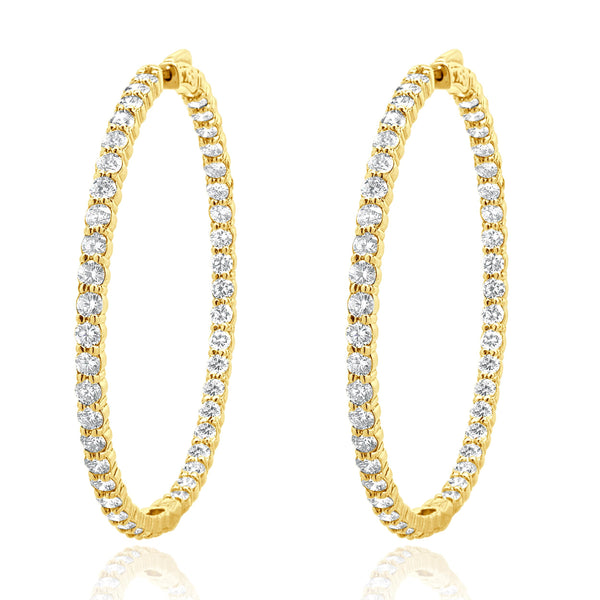 14 Karat Yellow Gold 56MM Diamond Inside Outside Hoop Earrings