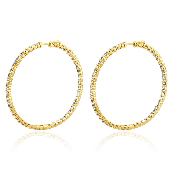 14 Karat Yellow Gold 56MM Diamond Inside Outside Hoop Earrings