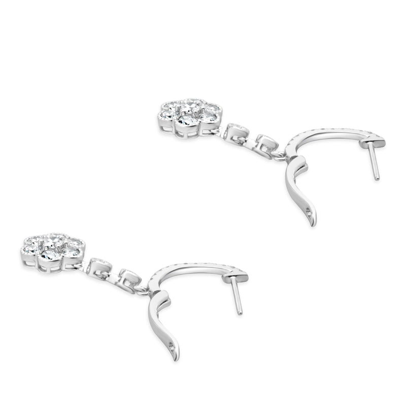 18 Karat White Gold Diamond Flower Drop Earrings