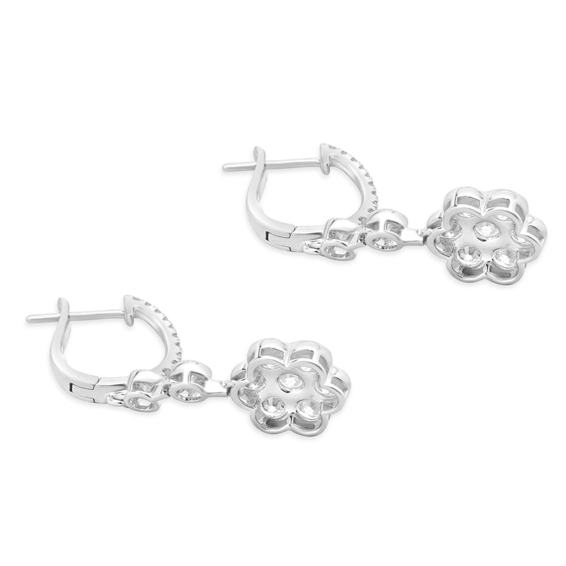 18 Karat White Gold Diamond Flower Drop Earrings