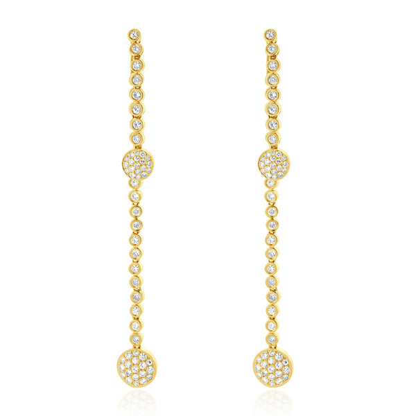 18 Karat Yellow Gold Pave Diamond Disc Drop Earrings